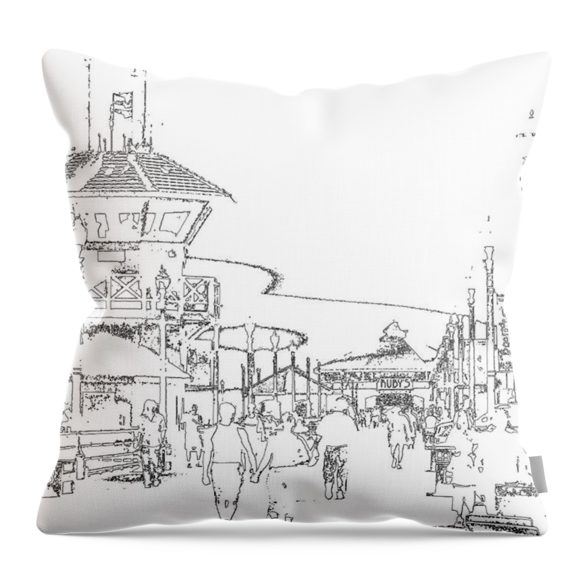 Huntington Beach Throw Pillow featuring the digital art Minimalist Huntington Beach Pier by Abstract Angel Artist Stephen K