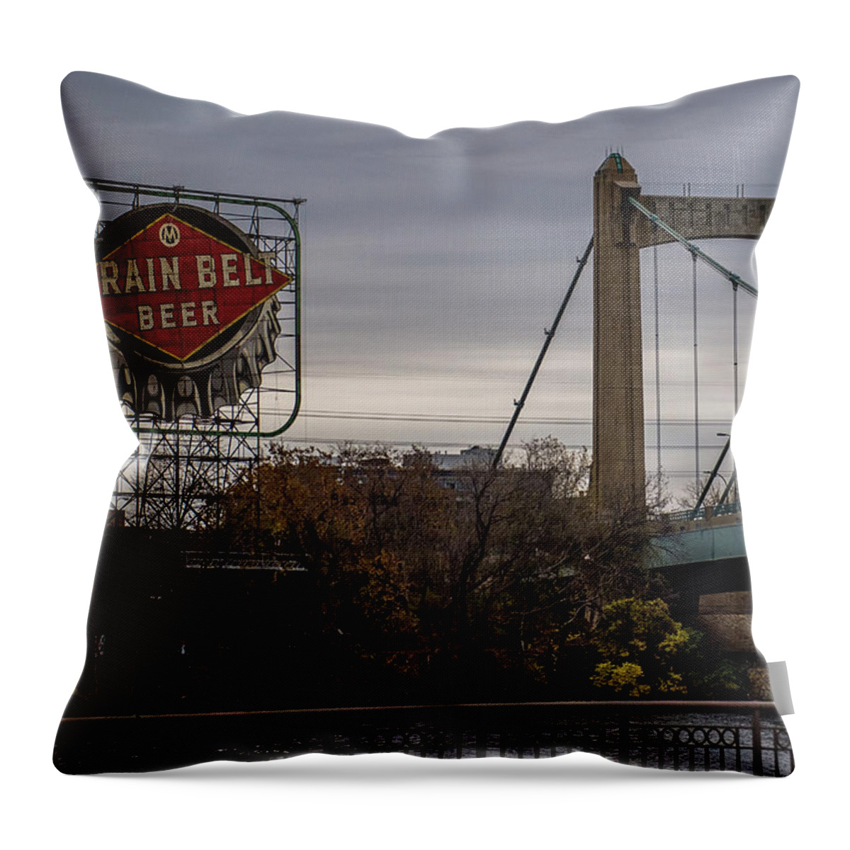 Grain Belt Beer Sign Throw Pillow featuring the photograph Minneapolis Landmark by Paul Freidlund