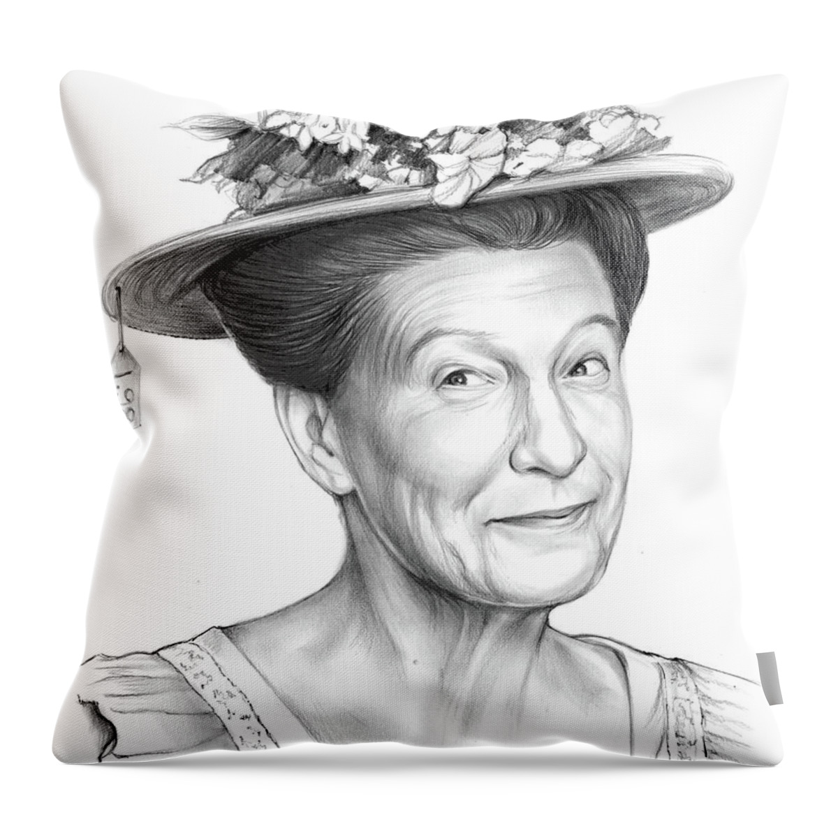 Minnie Pearl Throw Pillow featuring the drawing Minnie Pearl by Greg Joens
