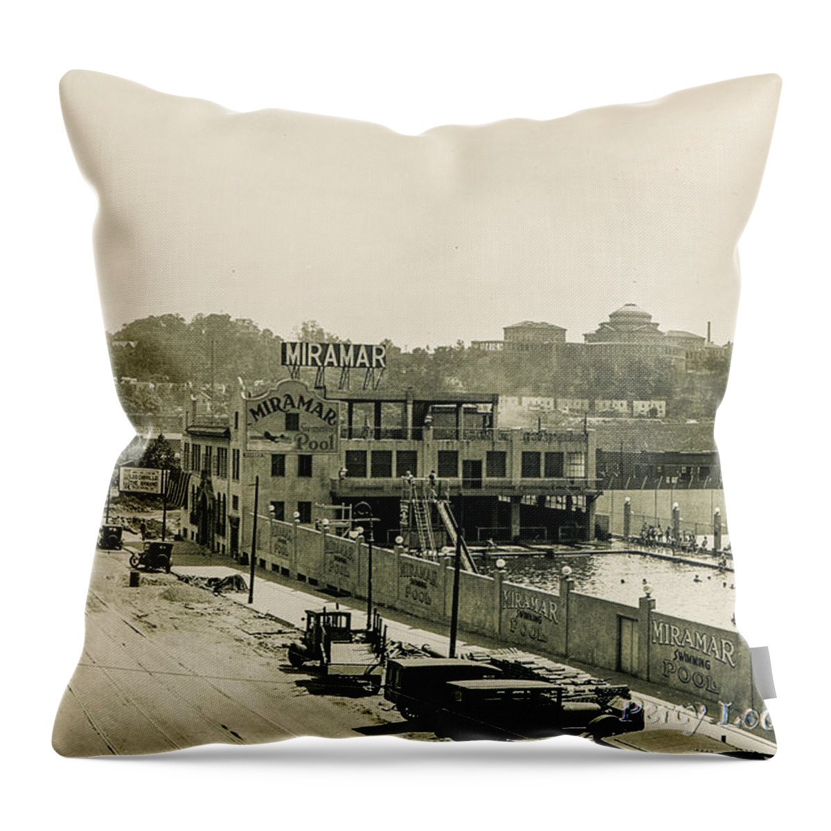 Miramar Throw Pillow featuring the photograph Miramar Pool, 1927 by Cole Thompson