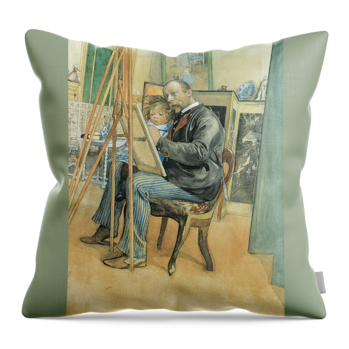 Carl Larsson Throw Pillow featuring the drawing Mirror-image with Brita by Carl Larsson