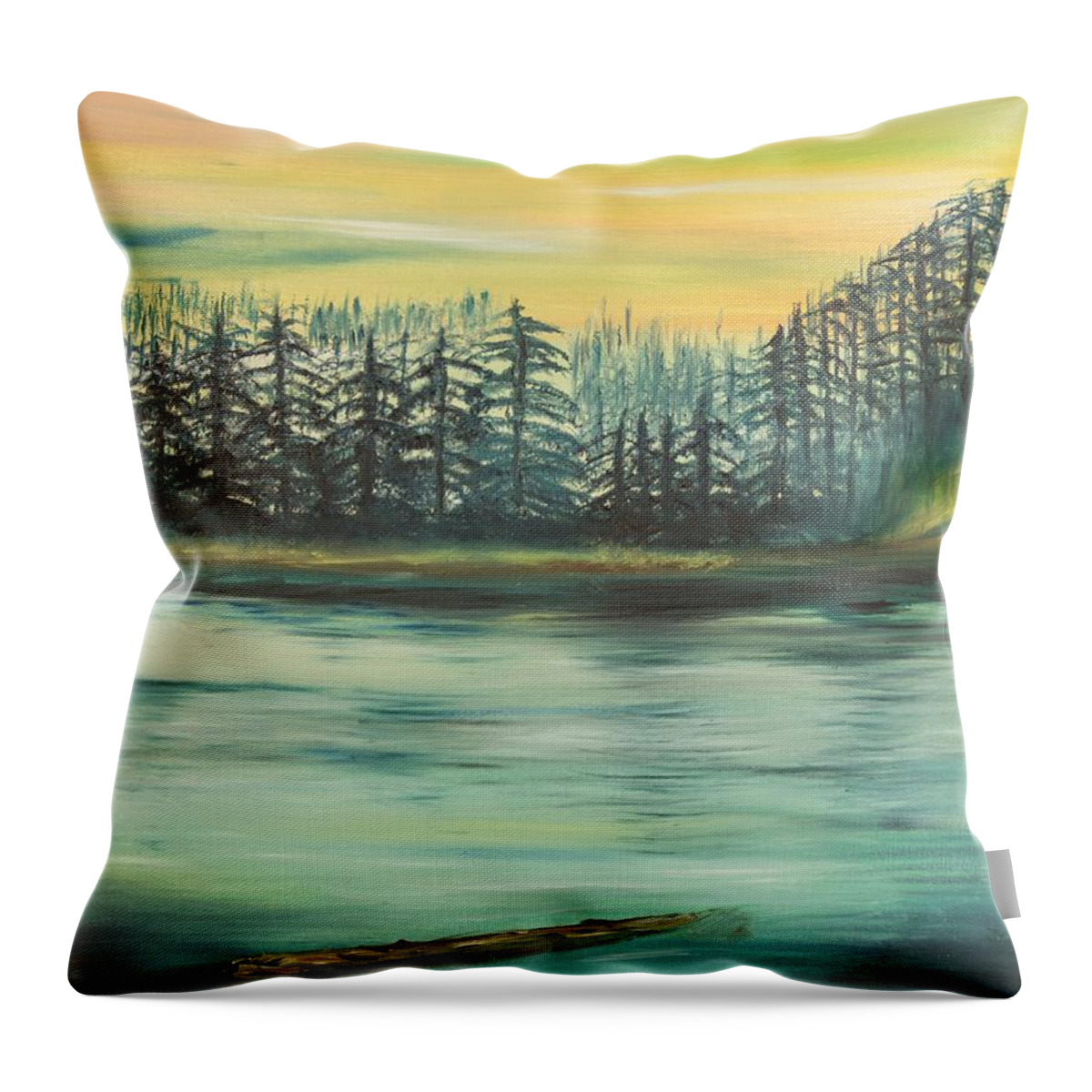 Lake Throw Pillow featuring the painting Mirror Lake by Neslihan Ergul Colley