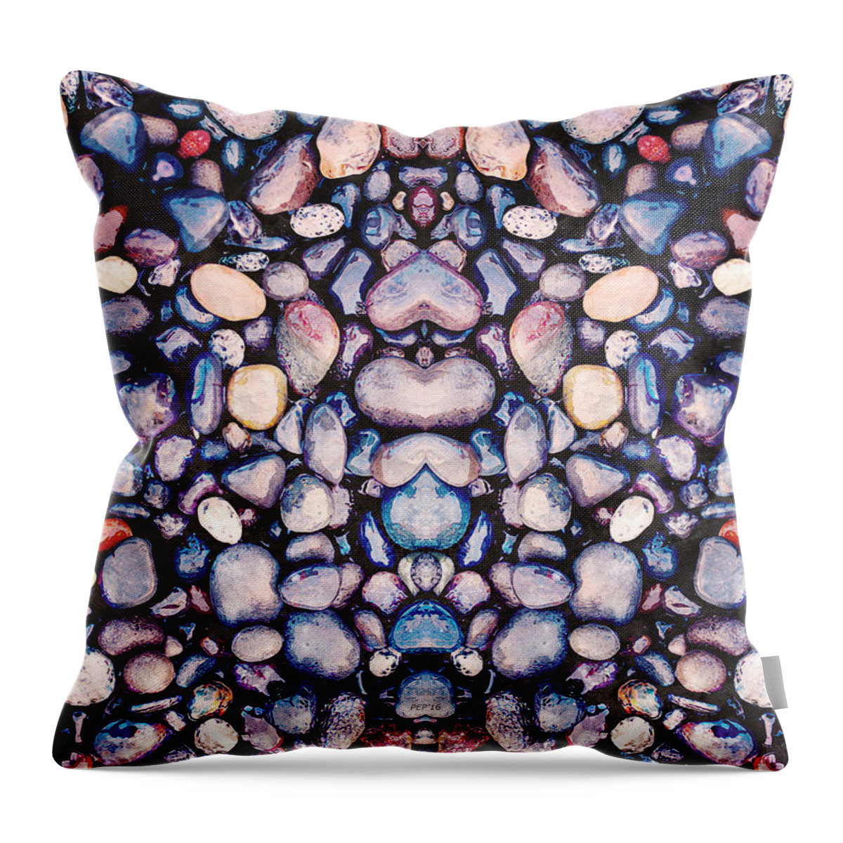 Pebbles Throw Pillow featuring the photograph Mirrored Pebbles On Beach by Phil Perkins