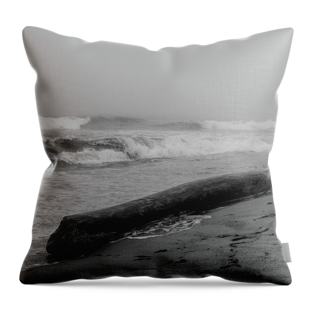 Misquamicut Throw Pillow featuring the photograph Misquamicut Beach in Fog by Kirkodd Photography Of New England