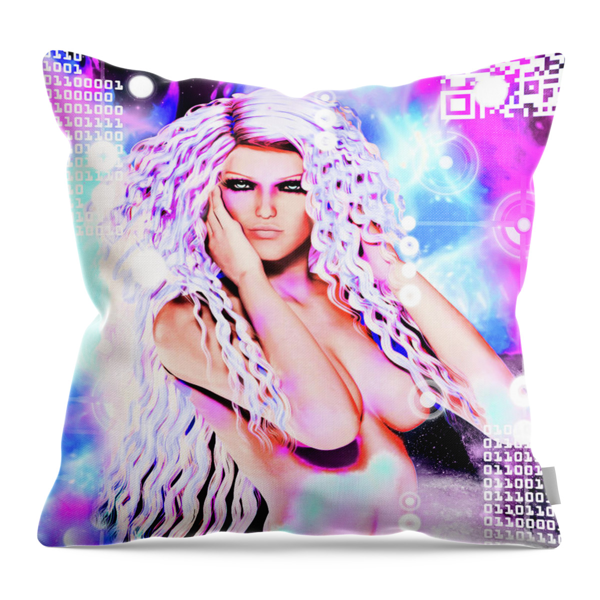 Pin-up Throw Pillow featuring the mixed media Miss Inter-Dimensional 2089 by Alicia Hollinger