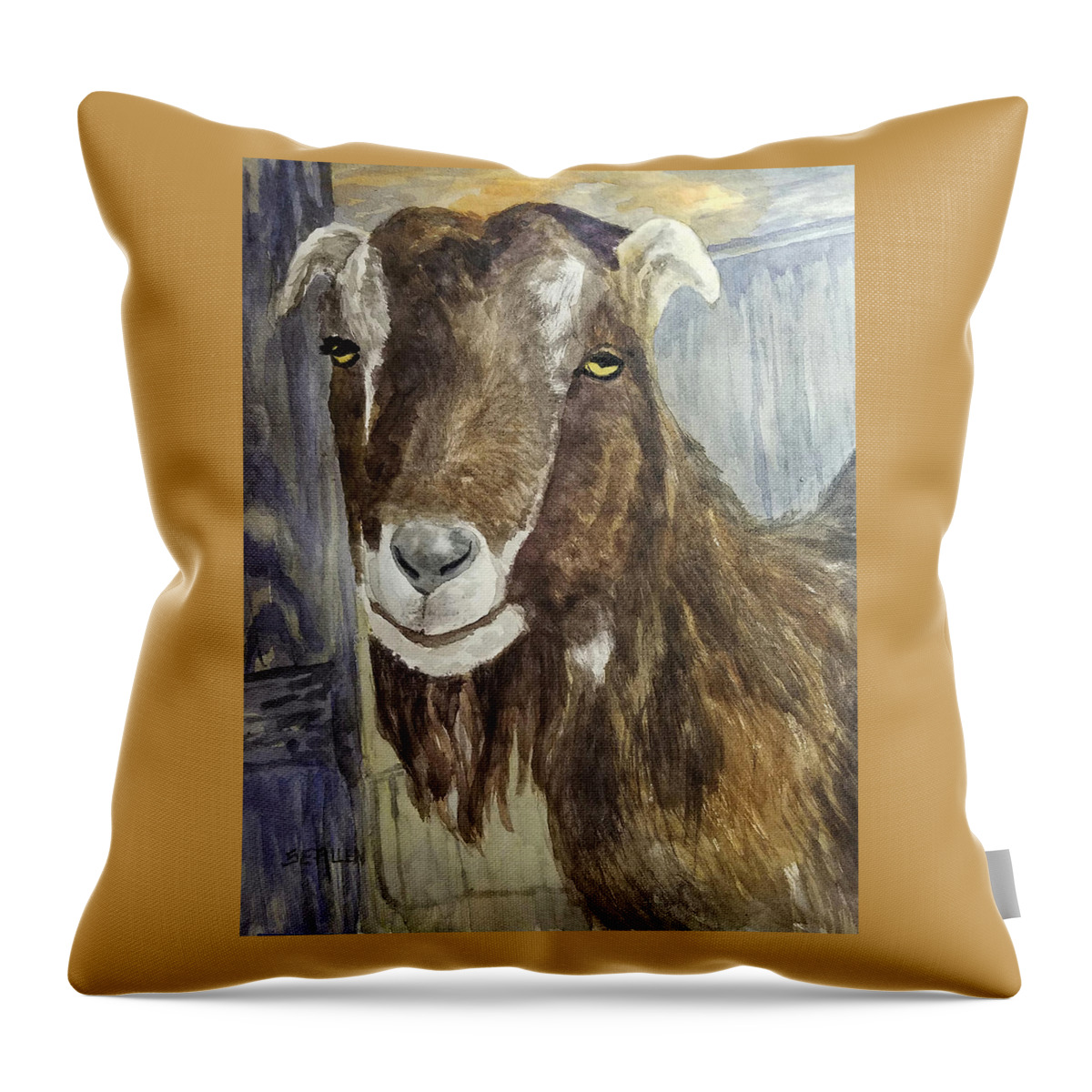 Goat Throw Pillow featuring the painting Miss O'Brien by Sharon E Allen
