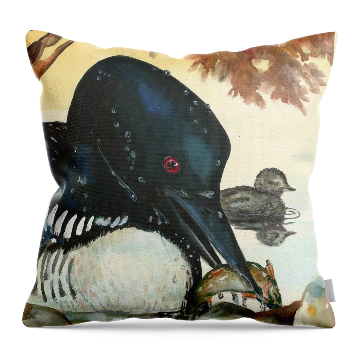 Loon Throw Pillow featuring the painting Miss Sunny by Sheri Jo Posselt