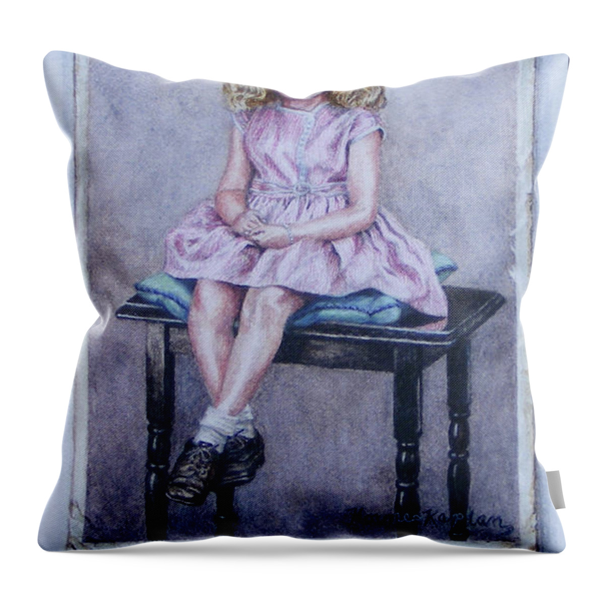Antique Photo Throw Pillow featuring the painting Missing Daddy, Devonshire 1940 by Denise Horne-Kaplan