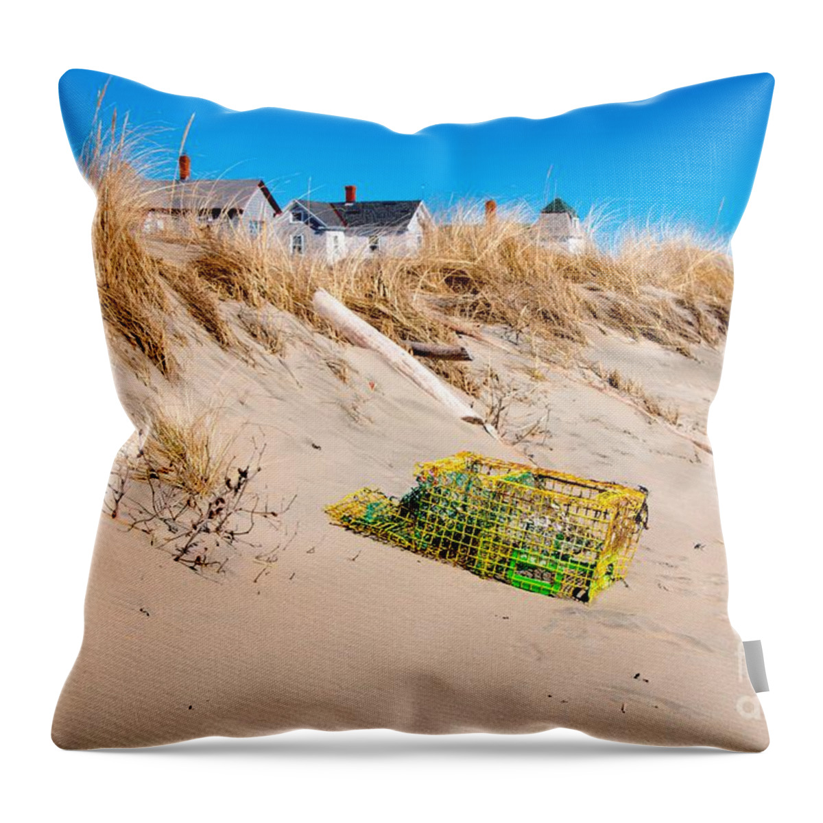 Sand Dunes Throw Pillow featuring the photograph Missing Lobster Trap by Elizabeth Dow