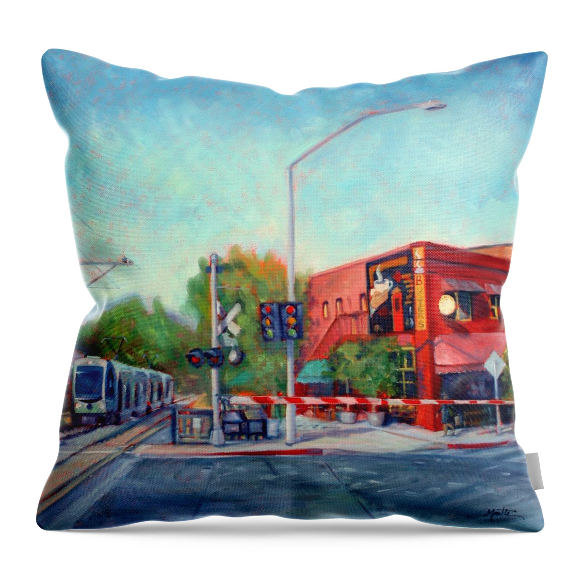Train Throw Pillow featuring the painting Mission and Meridian by Athena Mantle
