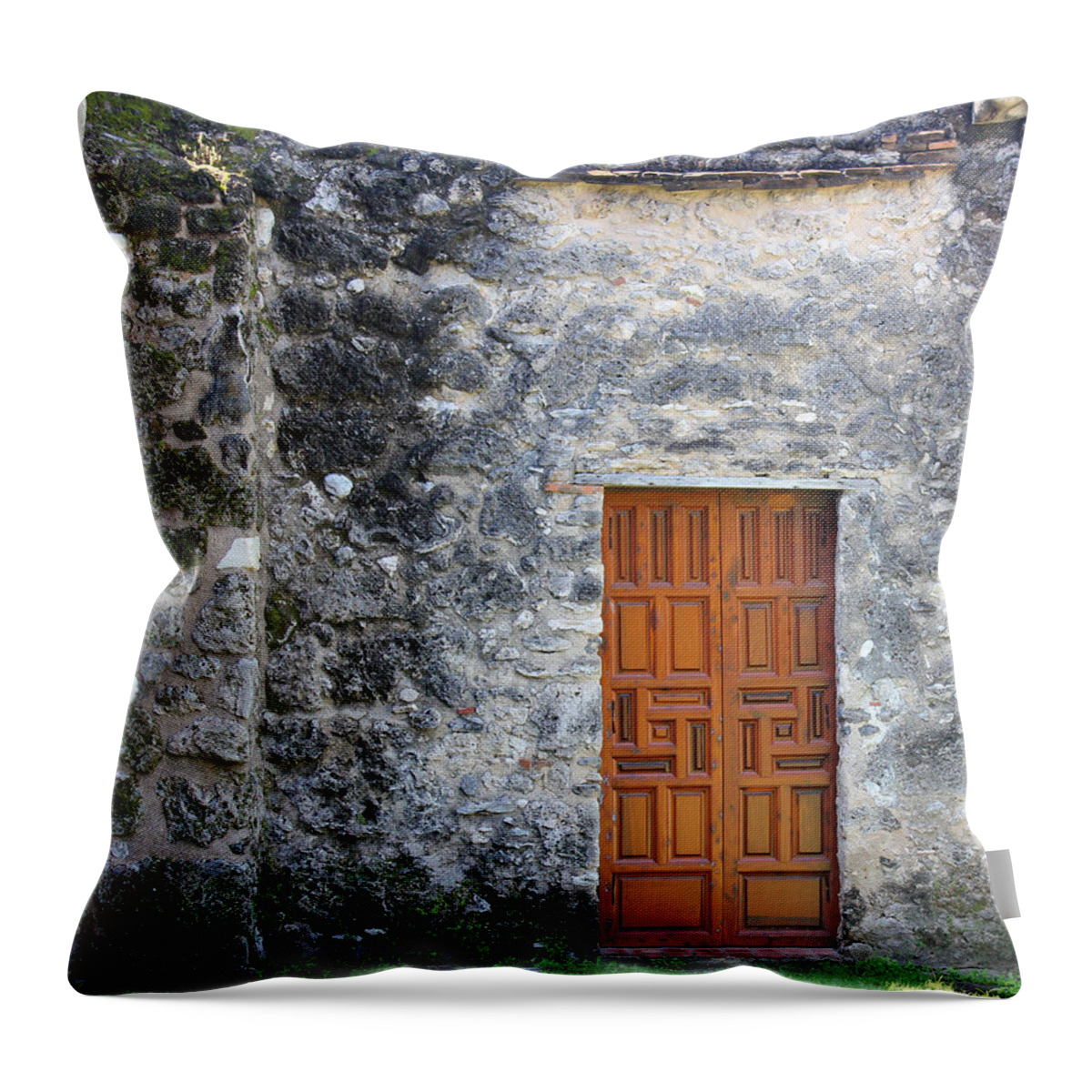 Mission Concepcion Throw Pillow featuring the photograph Mission Concepcion Door by Mary Bedy