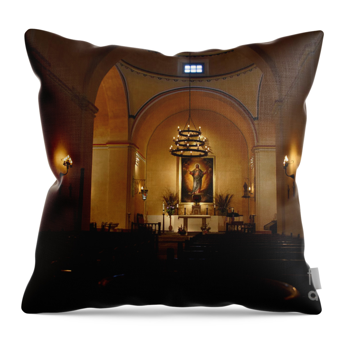 Main Church Hall Throw Pillow featuring the photograph Mission Concepcion. Hall. by Elena Perelman