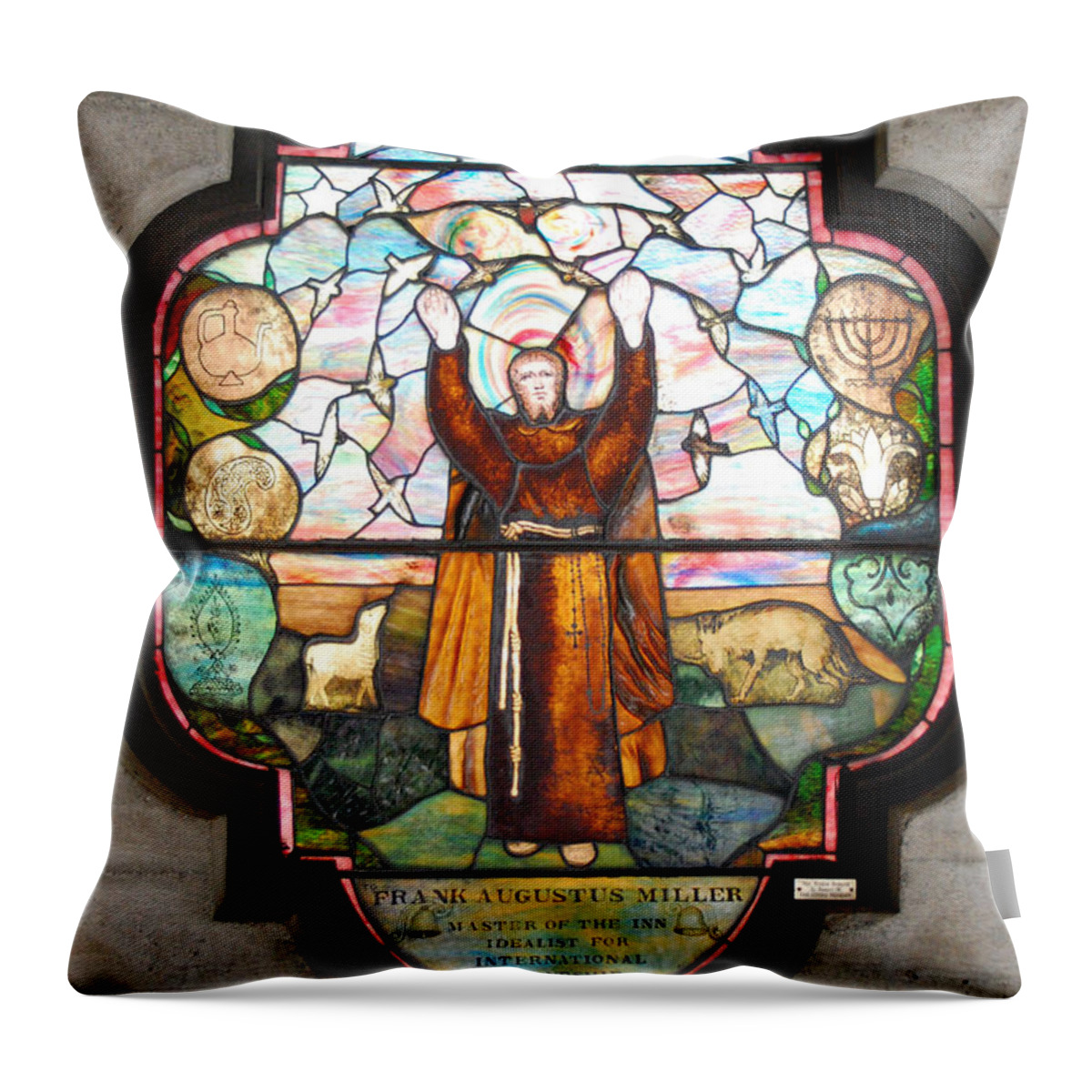 Mission Inn Throw Pillow featuring the photograph Mission Inn Frank Miller by Amy Fose