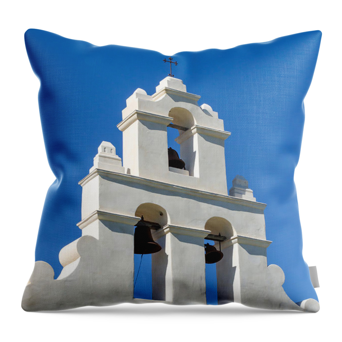 Mission Throw Pillow featuring the photograph Mission San Juan Bells by Shanna Hyatt