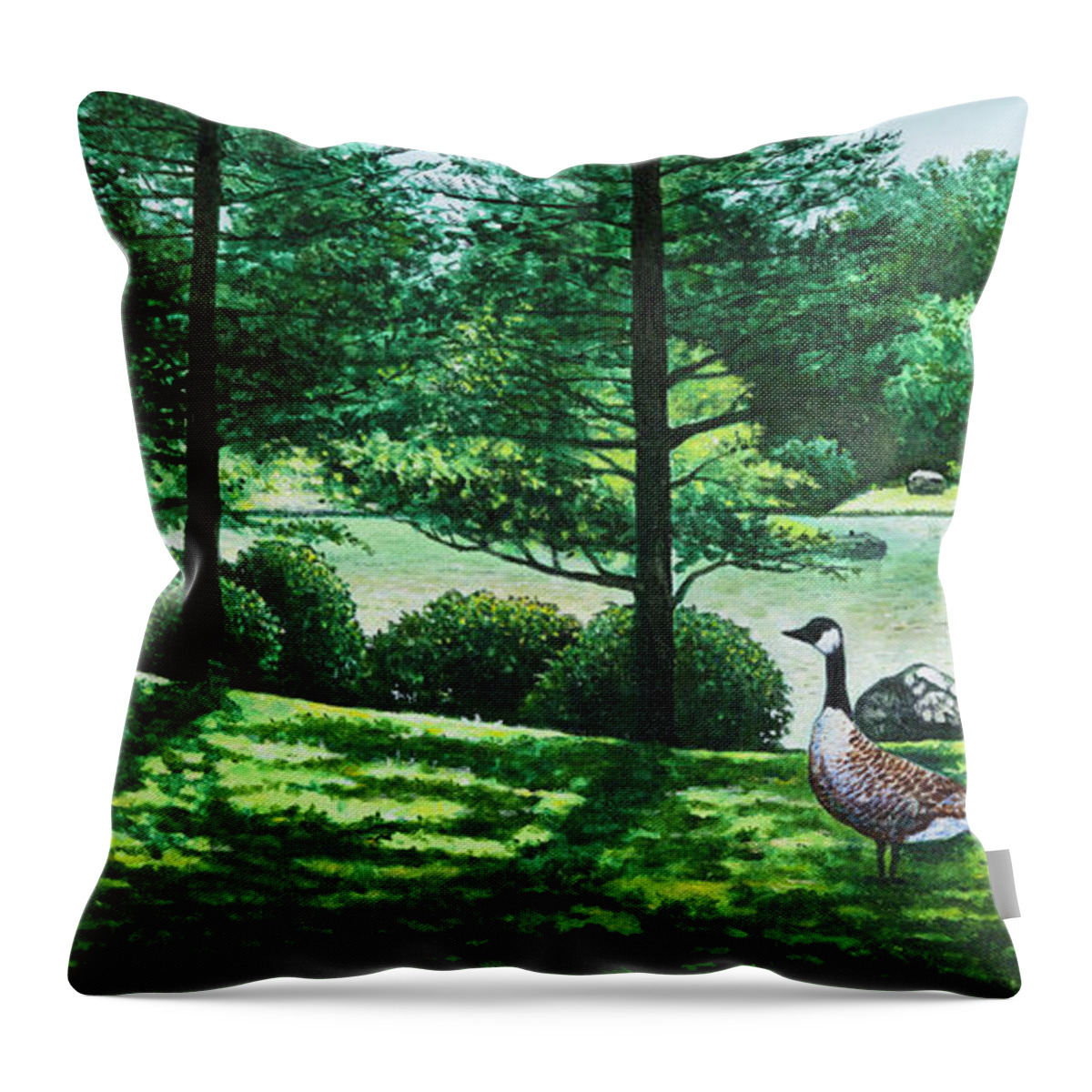 Missouri Botanical Gardens Throw Pillow featuring the painting Missouri Botanical Gardens Lake Scene by Michael Frank