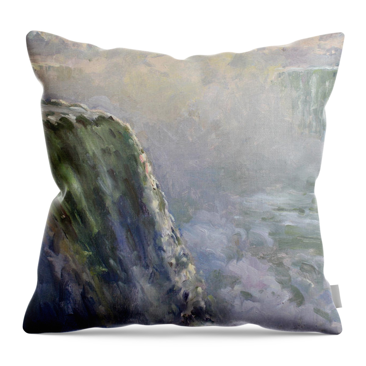 Mist Throw Pillow featuring the painting Mist at Horseshoe Falls by Ylli Haruni