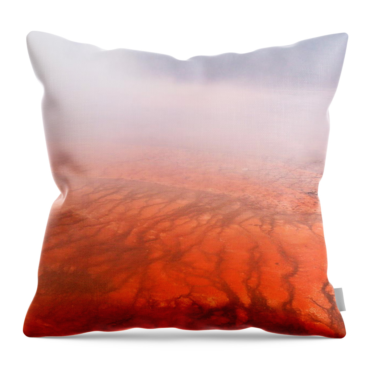Orange Throw Pillow featuring the photograph Mists in the hot springs by Jeff Swan