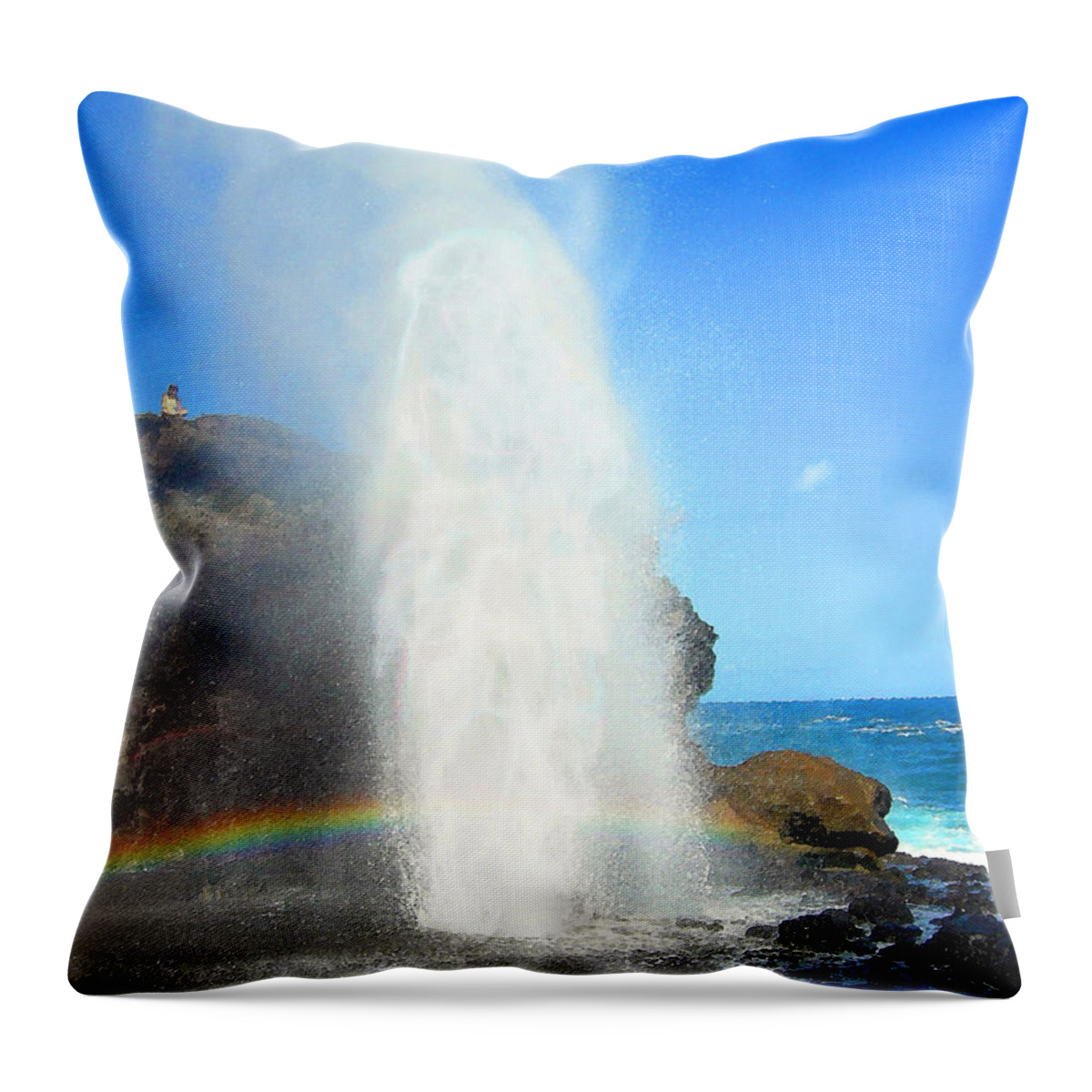 Maui Throw Pillow featuring the digital art Mists of Nakalele by Kenneth Armand Johnson