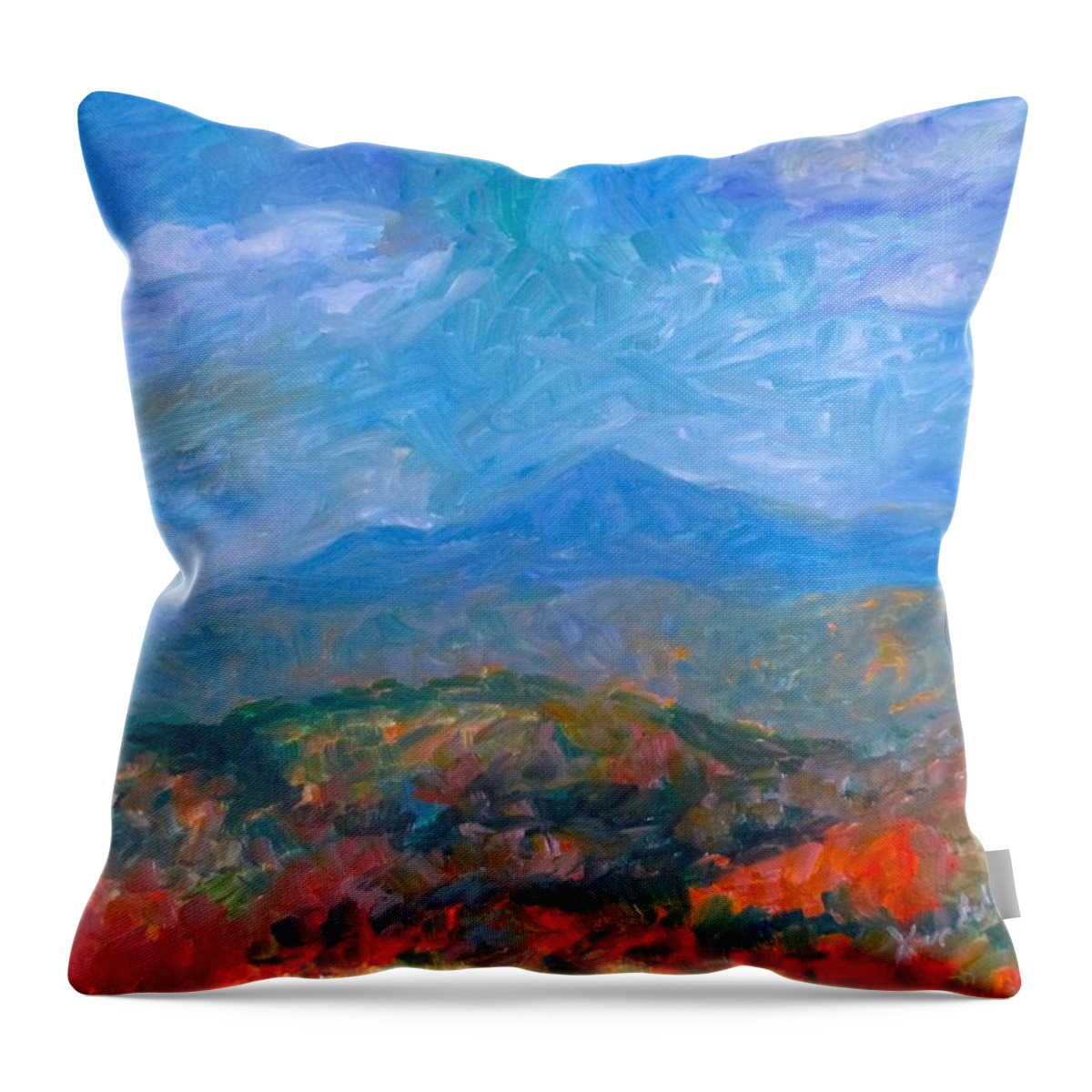 Blue Ridge Throw Pillow featuring the painting Misty Blue Ridge Autumn Stage One by Kendall Kessler
