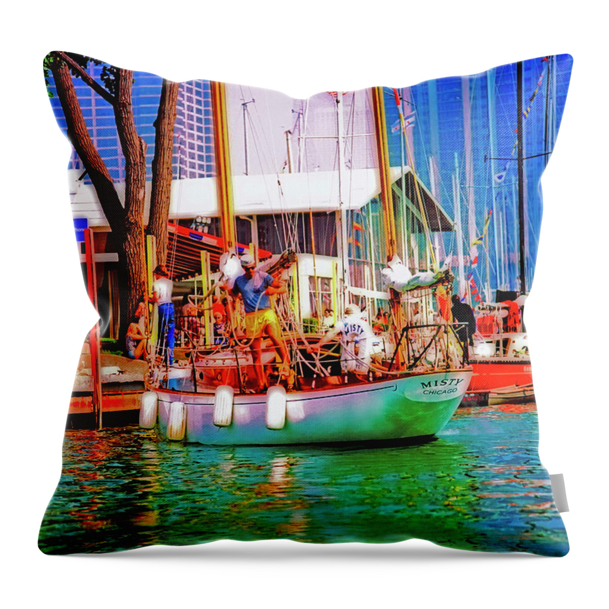 Misty Throw Pillow featuring the photograph Misty Chicago Chicago Yacht Club by Tom Jelen