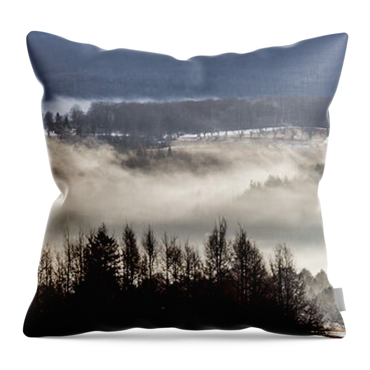 Mist Throw Pillow featuring the photograph Misty Darling Hill Panoramic by Tim Kirchoff