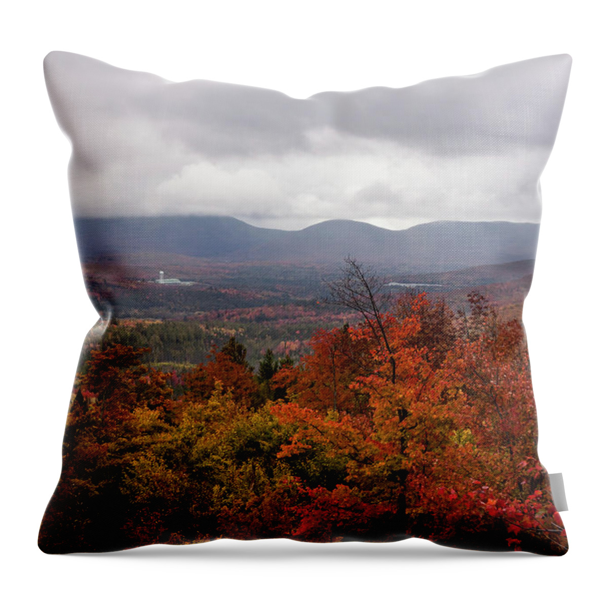 Autumn Foliage Throw Pillow featuring the photograph Misty Fall Colors of Milan NH by Jeff Folger