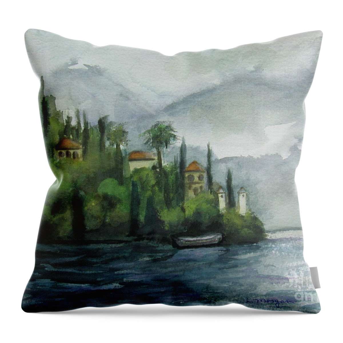 Mist Throw Pillow featuring the painting Misty Island by Laurie Morgan