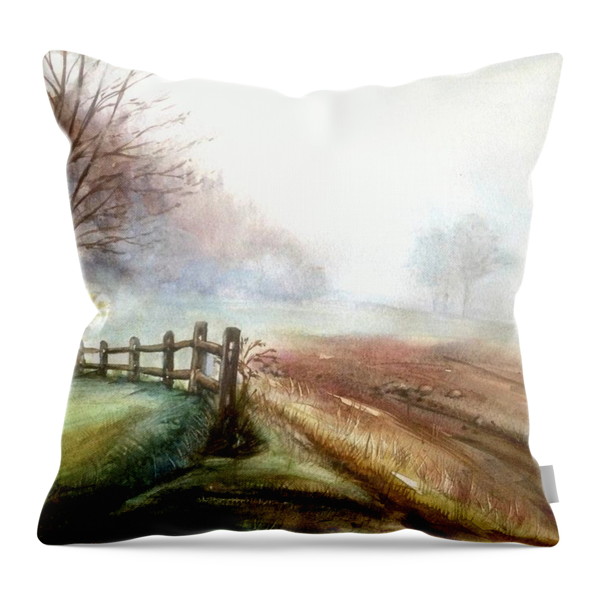 Mist Throw Pillow featuring the painting Misty morning by Katerina Kovatcheva