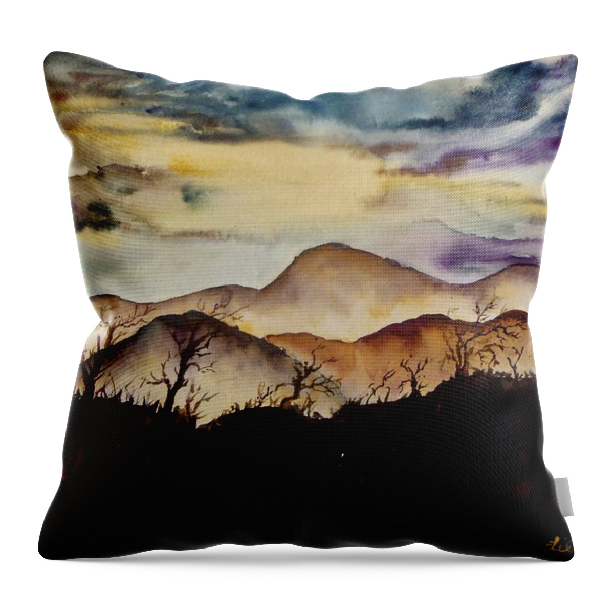 Fog Throw Pillow featuring the painting Misty Mountains by Lil Taylor