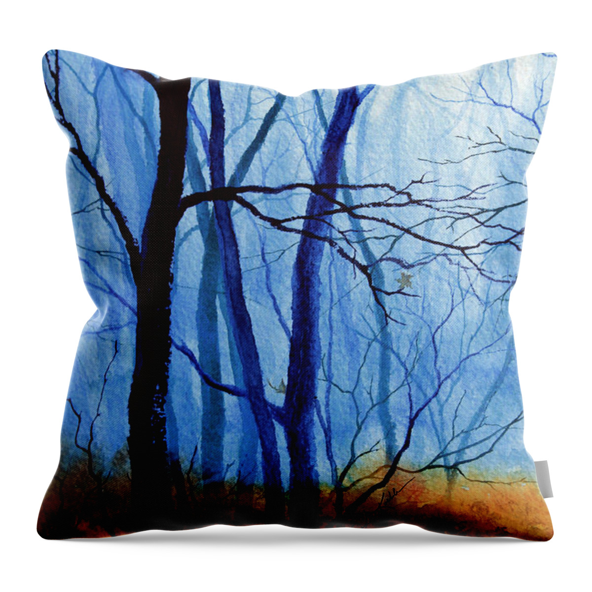 Misty Woods Throw Pillow featuring the painting Misty Woods - 1 by Hanne Lore Koehler