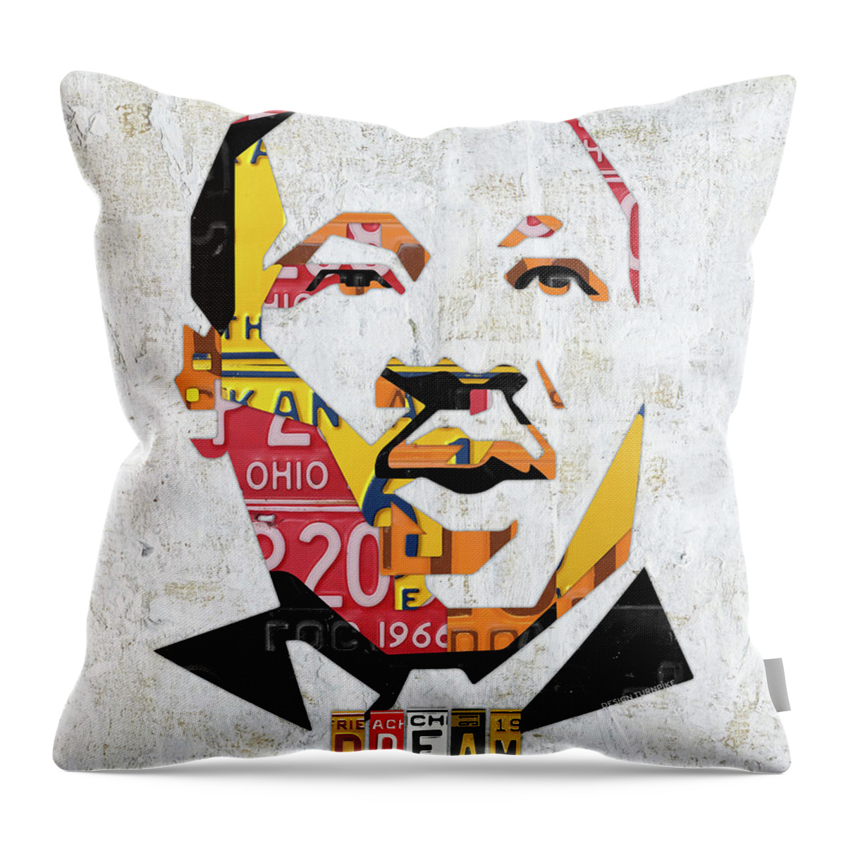 Mlk Throw Pillow featuring the mixed media MLK DREAM Portrait in License Plates by Design Turnpike by Design Turnpike