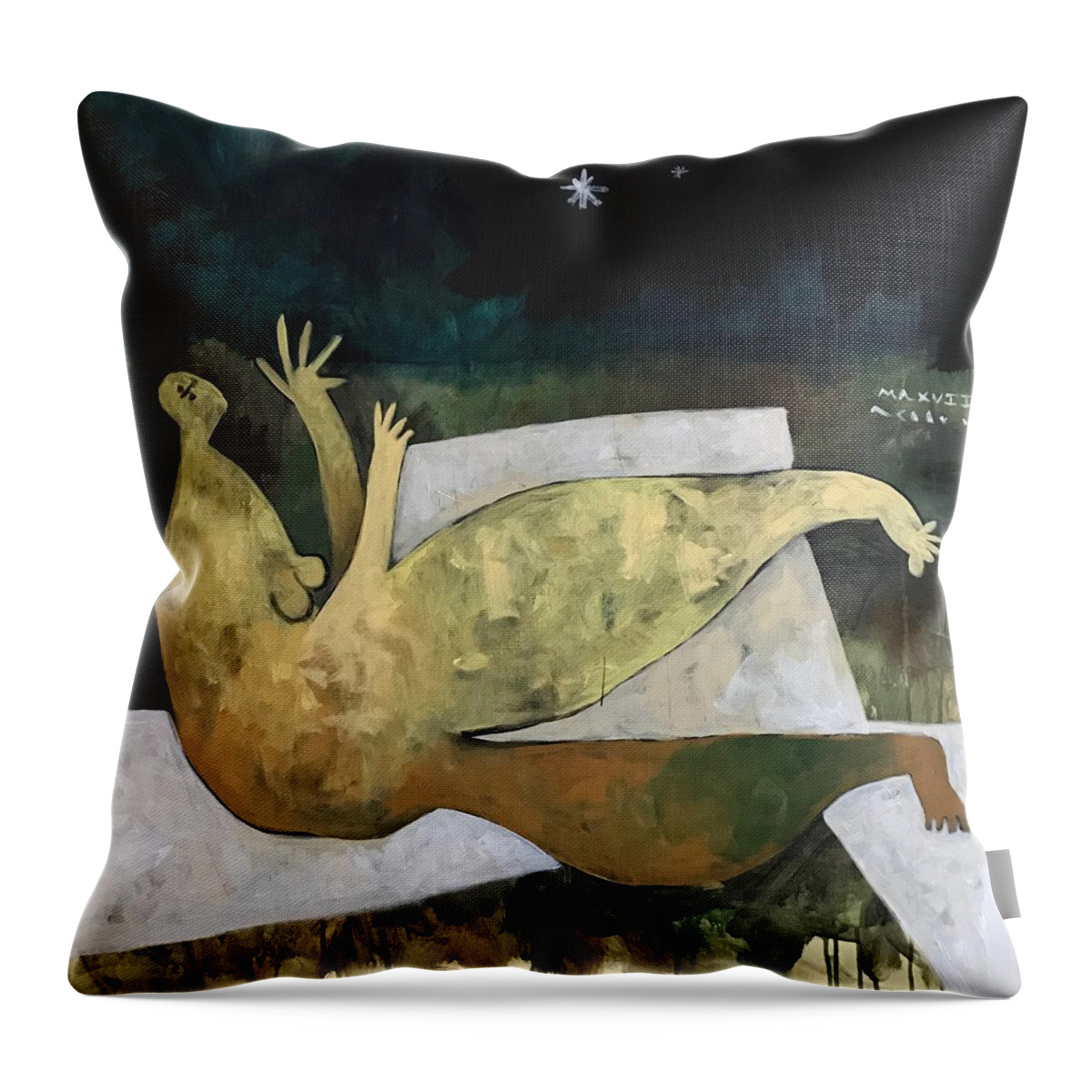 Abstract Throw Pillow featuring the painting MMXVII Spring Night No 1 by Mark M Mellon