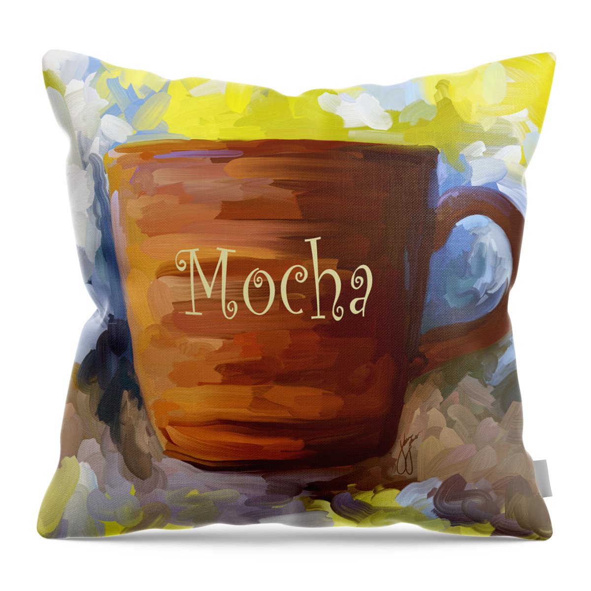 Coffee Throw Pillow featuring the painting Mocha Coffee Cup by Jai Johnson