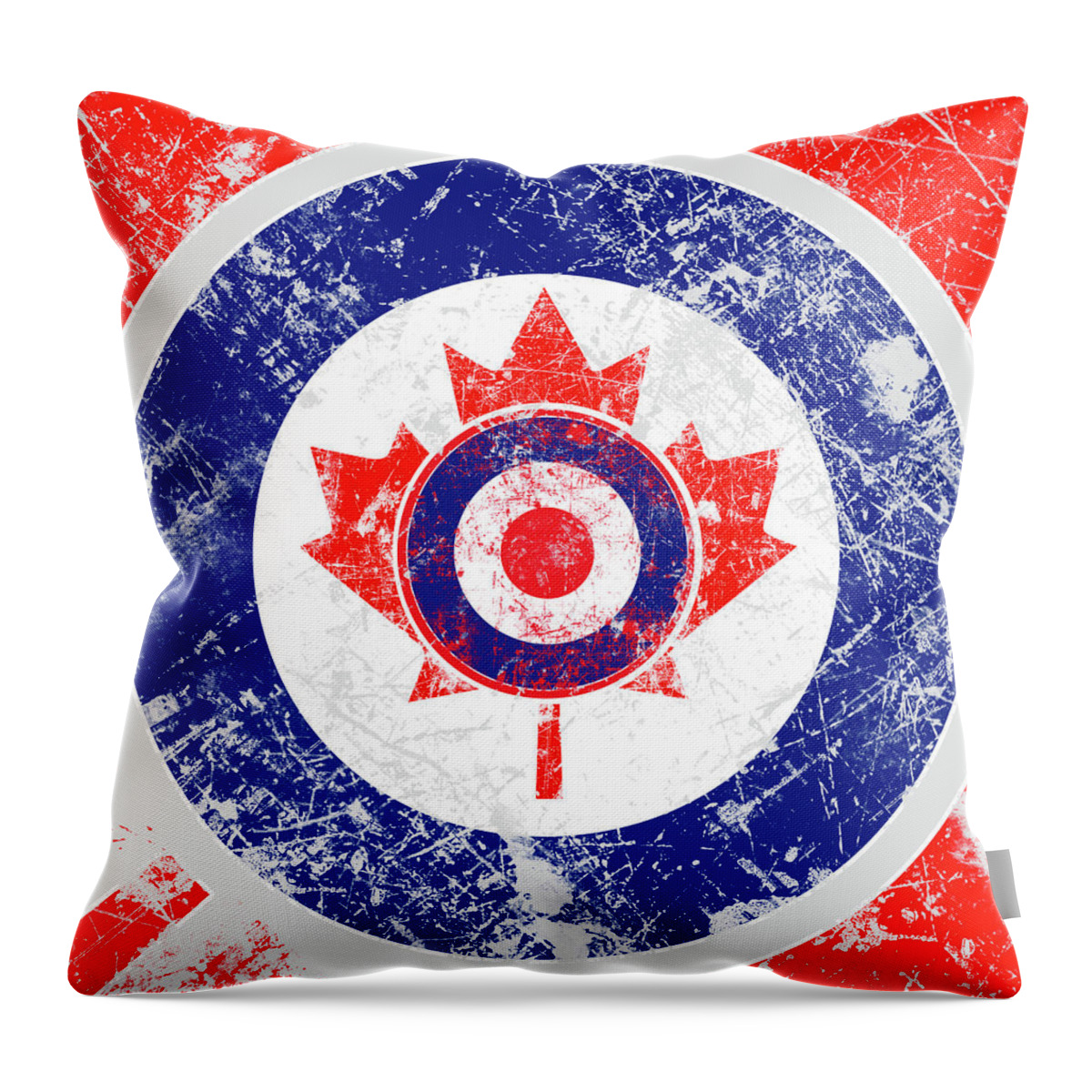 Mod Throw Pillow featuring the digital art Mod Roundel Canadian Maple Leaf in Grunge Distressed Style by Garaga Designs