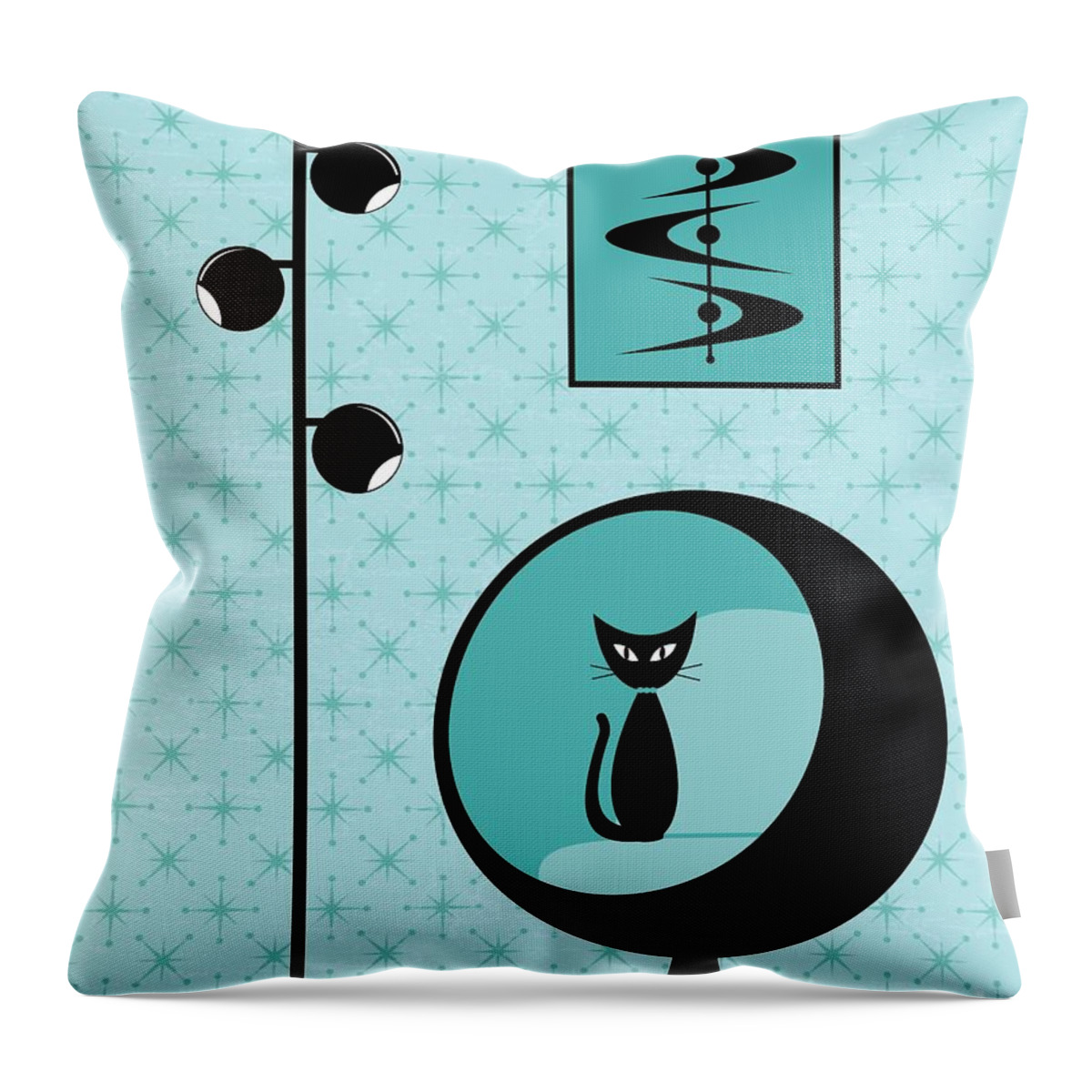 Mid Century Modern Throw Pillow featuring the digital art Mod Wallpaper in Aqua by Donna Mibus