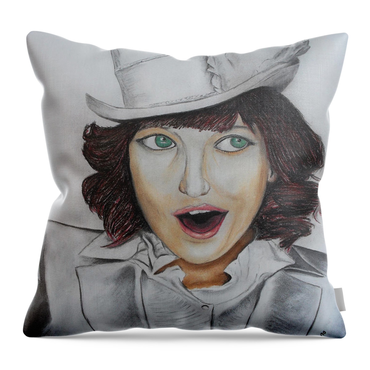 Model Throw Pillow featuring the pastel Model smiling by Martin Valeriano