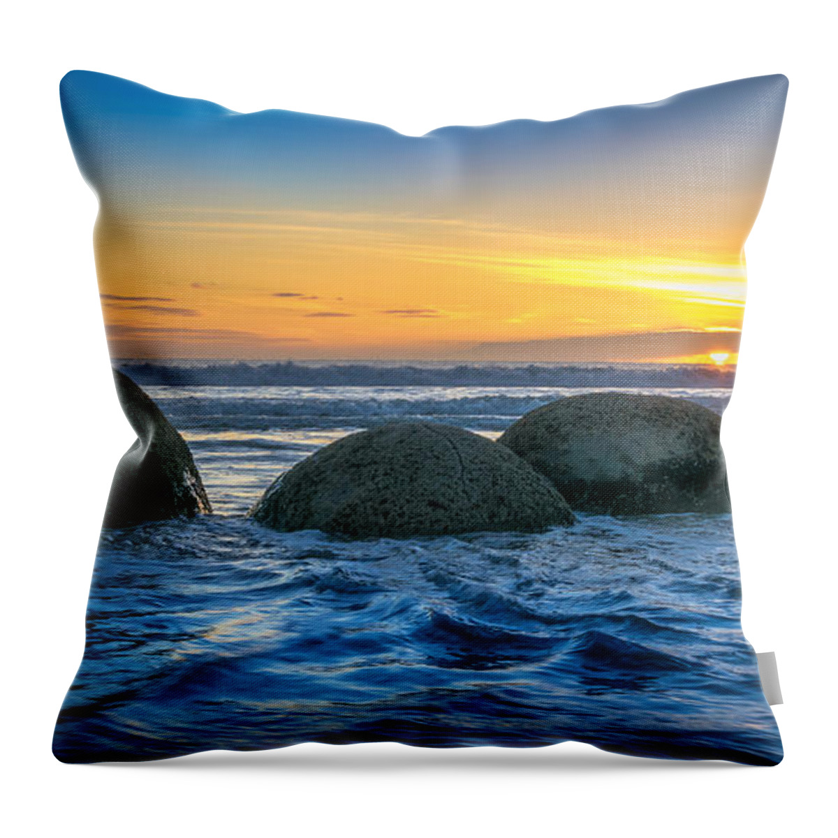 Moeraki Throw Pillow featuring the photograph Moeraki sunrise by Martin Capek