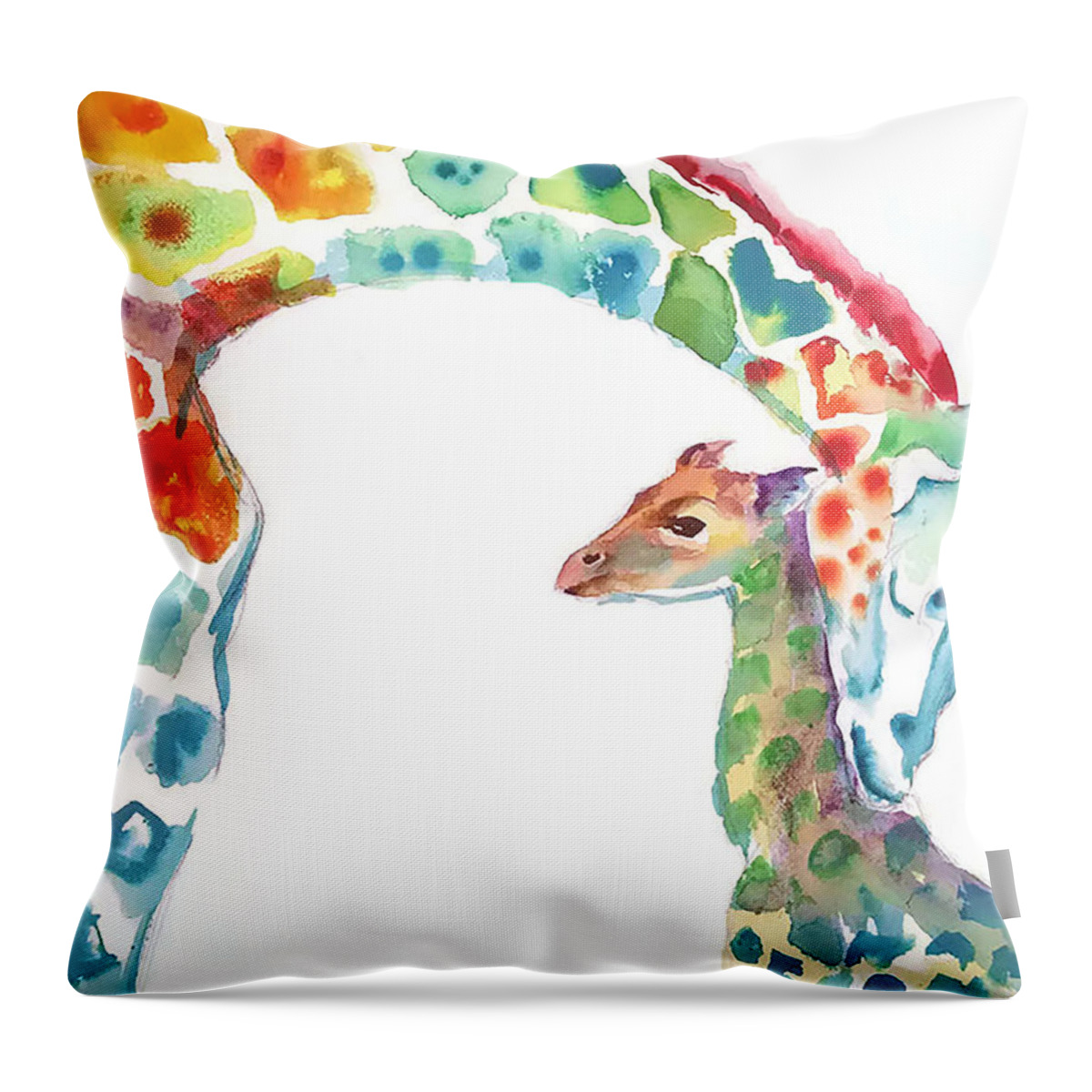 Giraffe Throw Pillow featuring the painting Mommy and Baby Giraffe by Emma Kaufmann