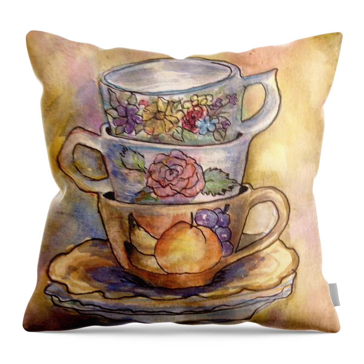 China Throw Pillow featuring the painting Mom's China by Cheryl Wallace