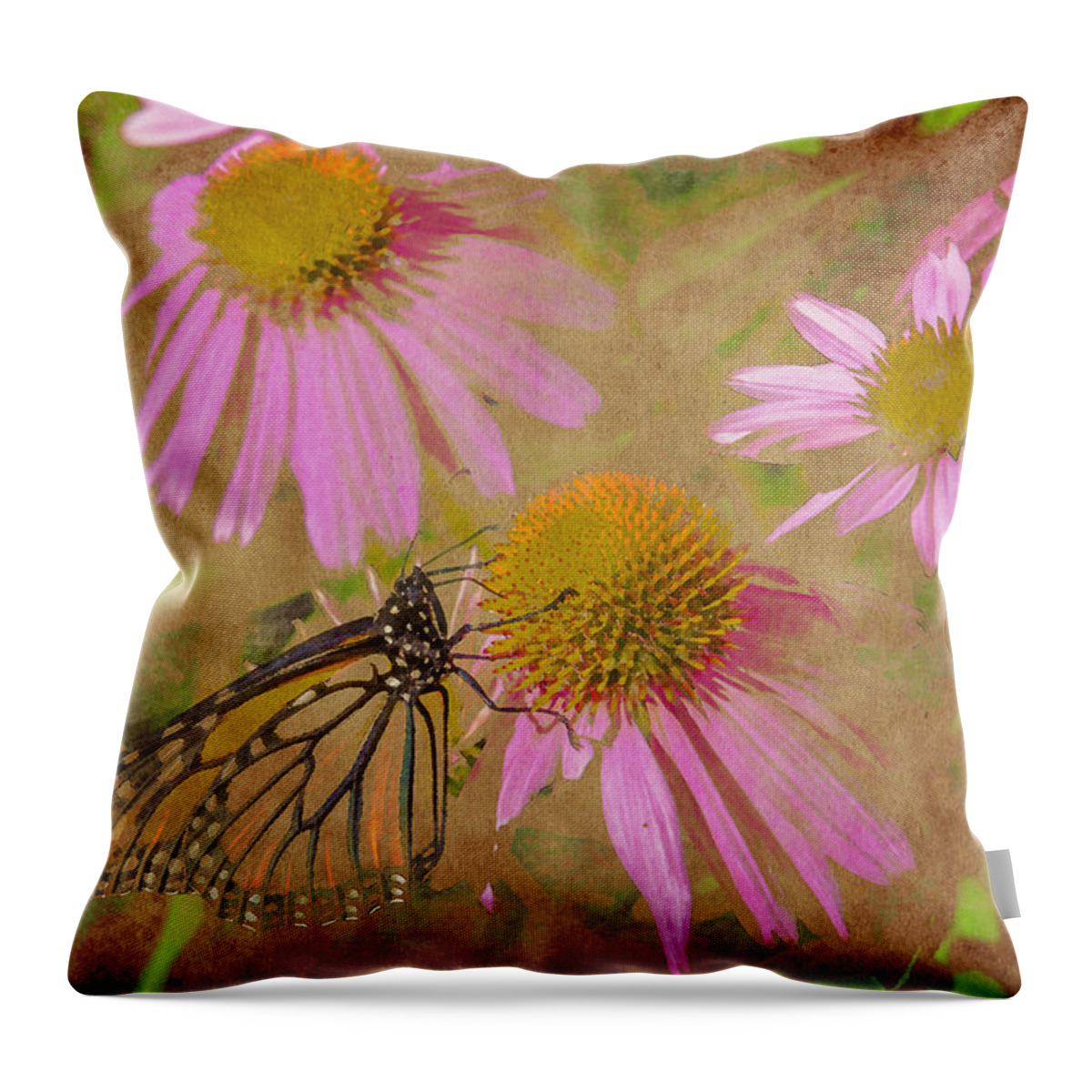 Monarch Throw Pillow featuring the digital art Monarch Butterfly in Pink by David Stasiak