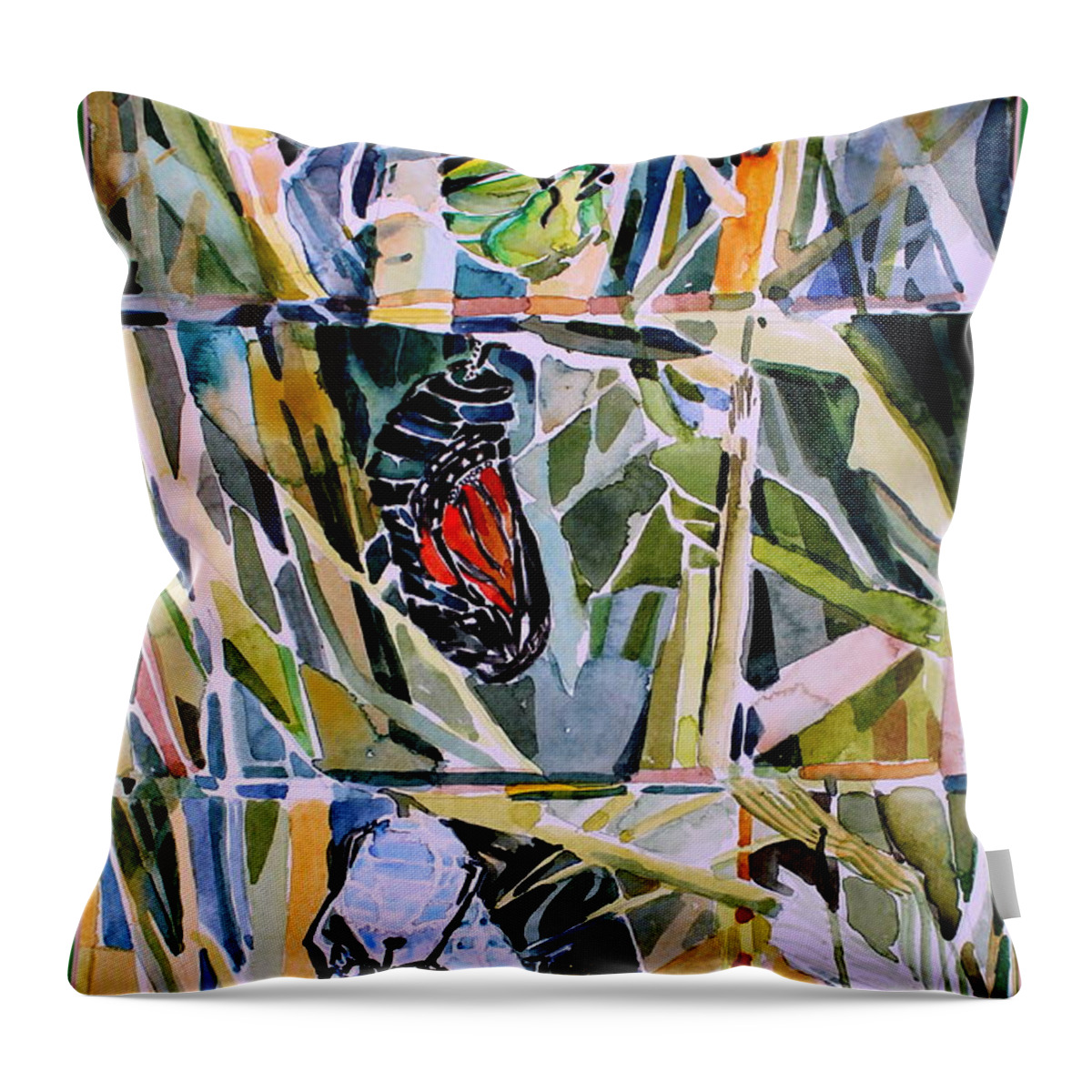 Butterfly Throw Pillow featuring the painting Monarch Butterfly Life Cycle by Mindy Newman