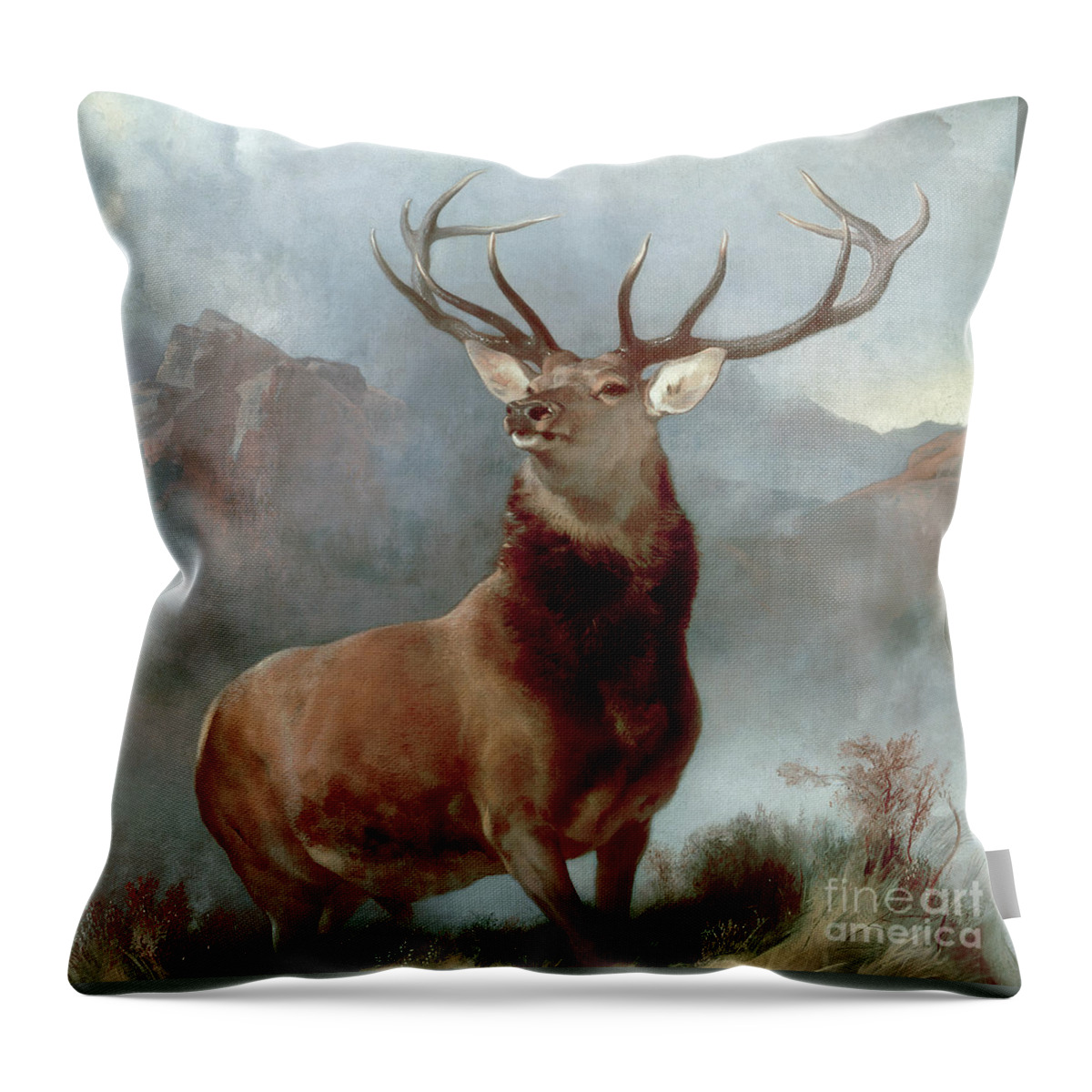#faatoppicks Throw Pillow featuring the painting Monarch of the Glen by Edwin Landseer