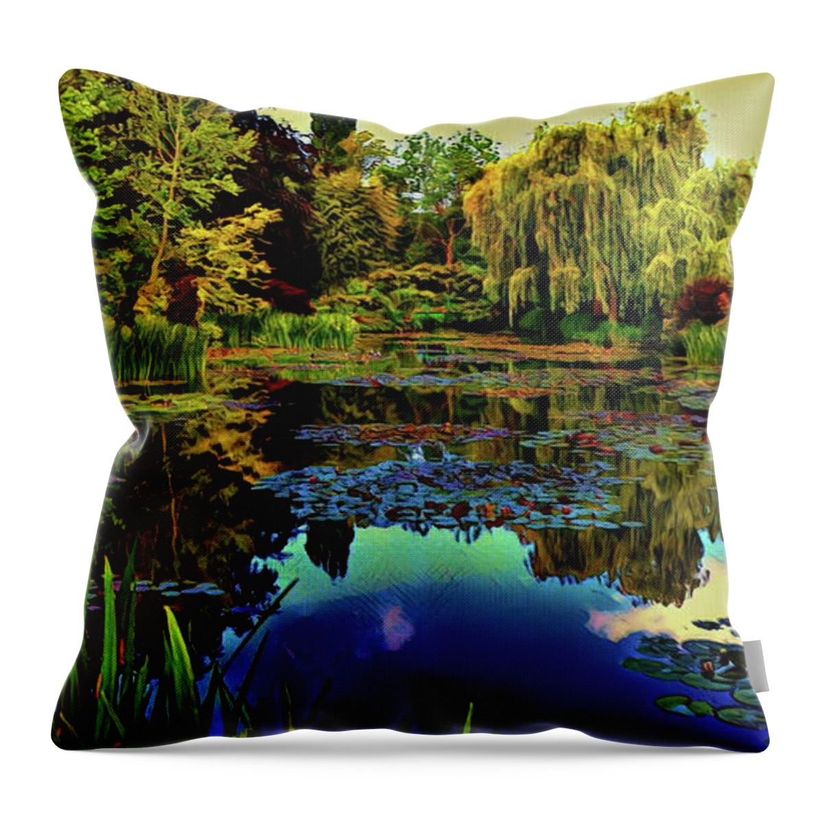 Artist Throw Pillow featuring the digital art Monet's flower garden - Water Lilies by Russ Harris