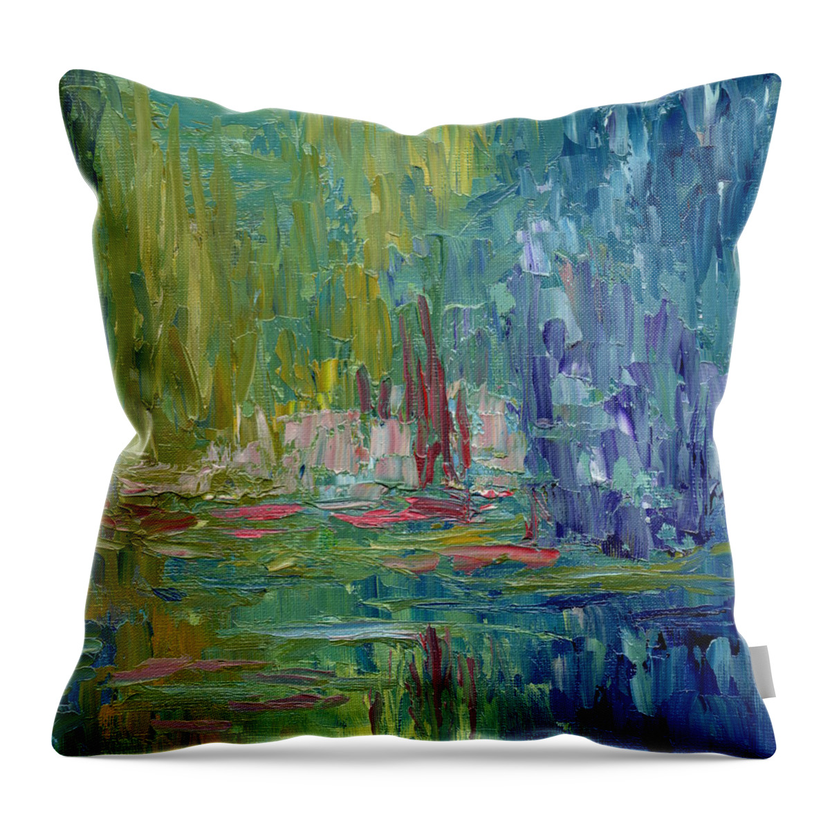 Abstract Garden Throw Pillow featuring the painting Monet's Garden by Marcy Brennan