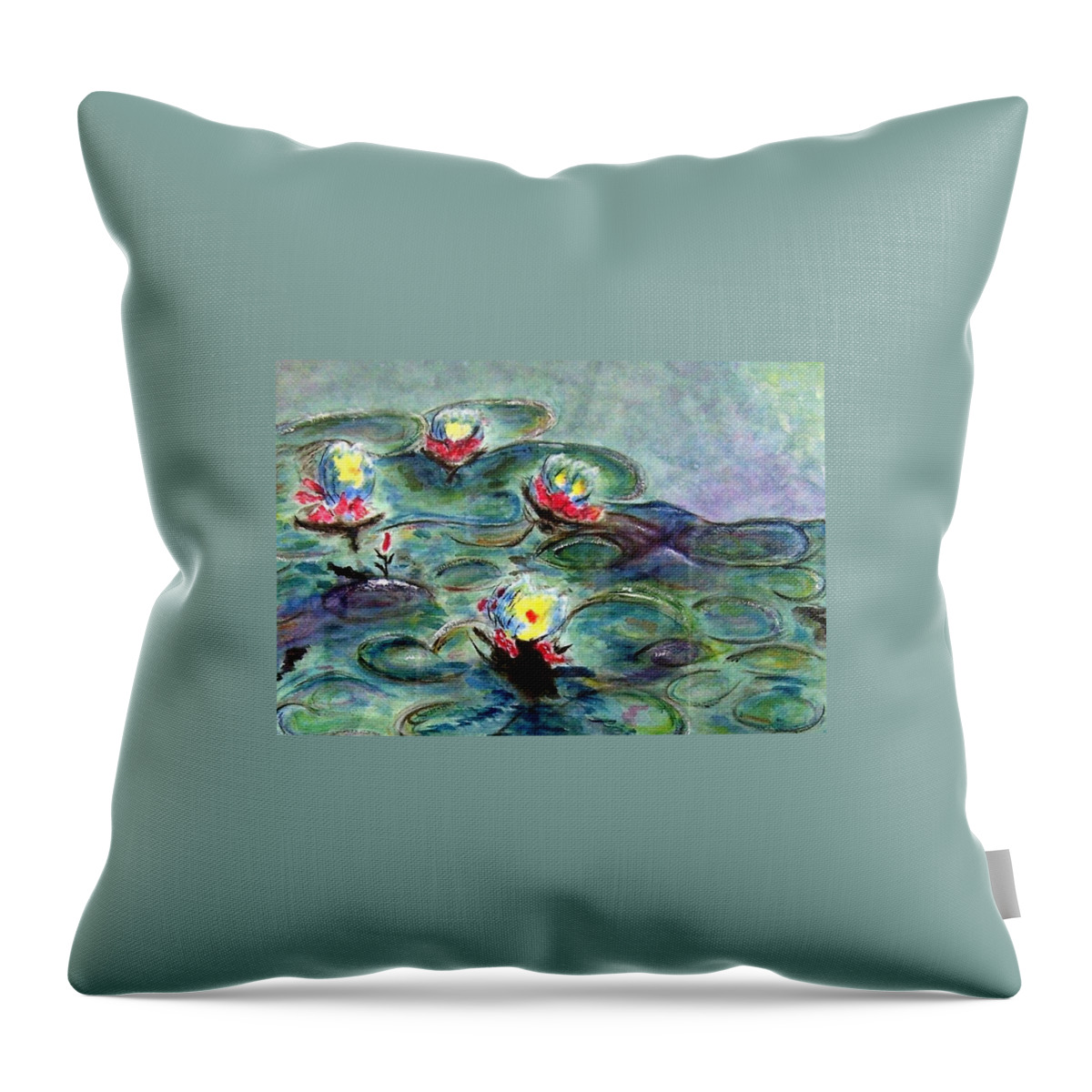 Monet Throw Pillow featuring the painting Monet's Lilies on Pond by Jamie Frier