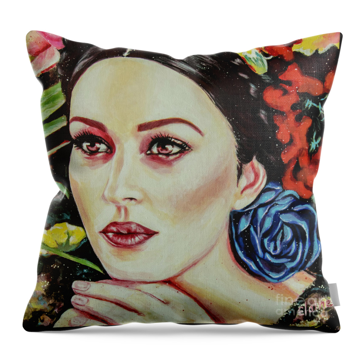 Monica Bellucci Throw Pillow featuring the painting Monica Bellucci by Elaine Berger