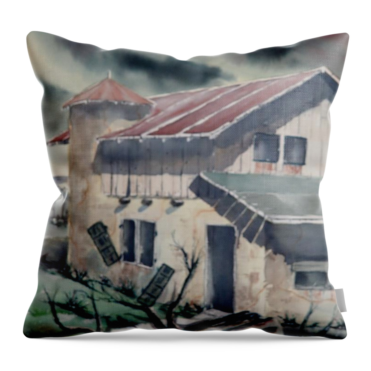 Landscape Throw Pillow featuring the painting Monkey House by James Wolfe