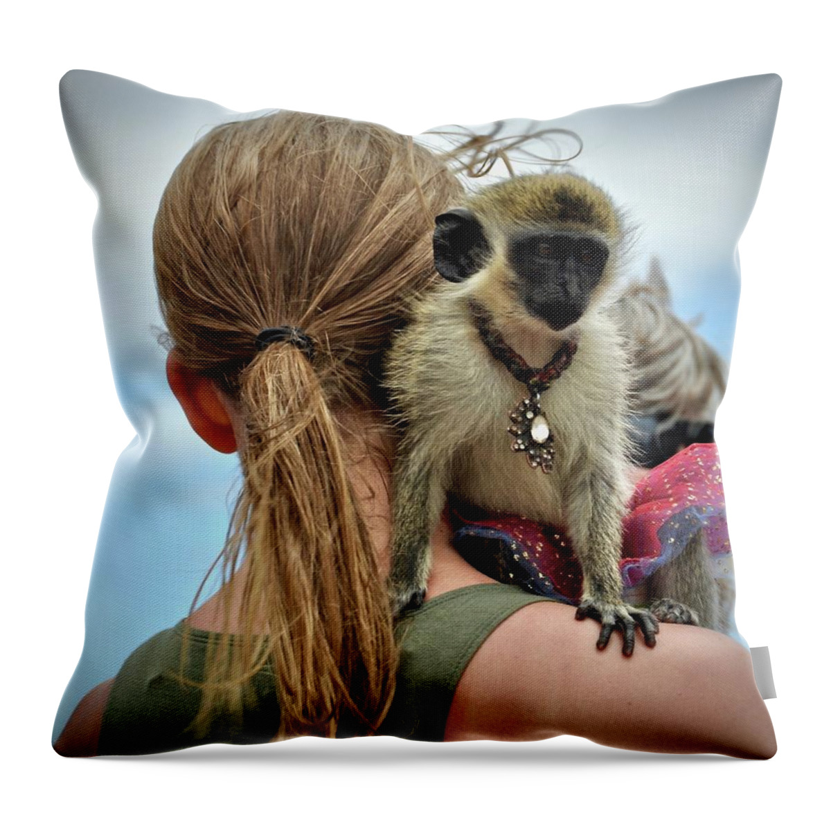 #monkey Throw Pillow featuring the photograph Monkeying Around by Cornelia DeDona