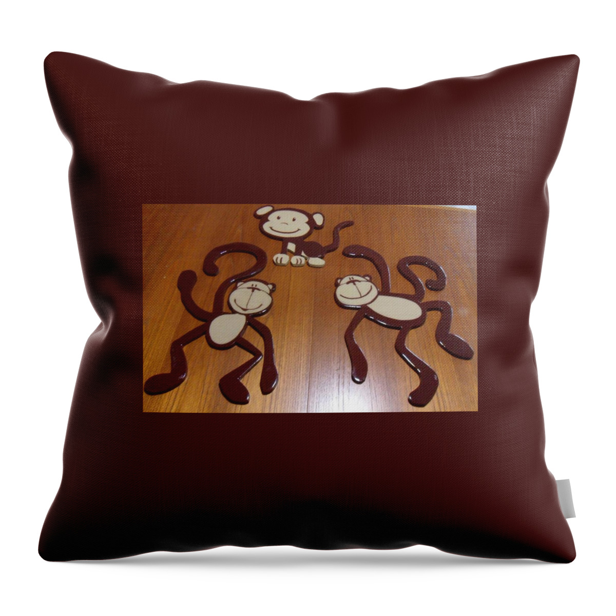 Monkeys Throw Pillow featuring the mixed media Monkeys by Val Oconnor