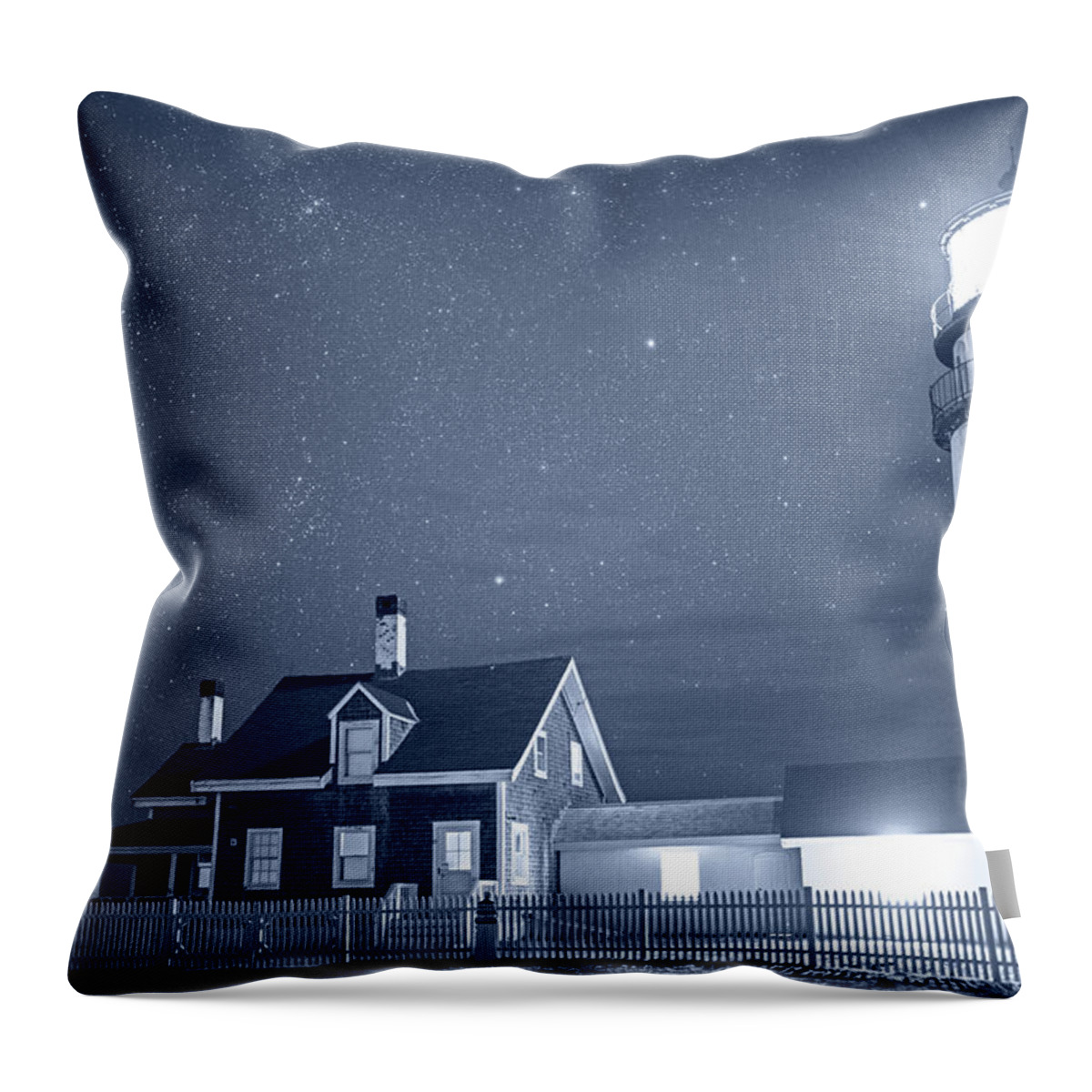 Truro Throw Pillow featuring the photograph Monochrome Blue Nights Highland Light Truro Massachusetts Cape Cod Starry Sky by Toby McGuire